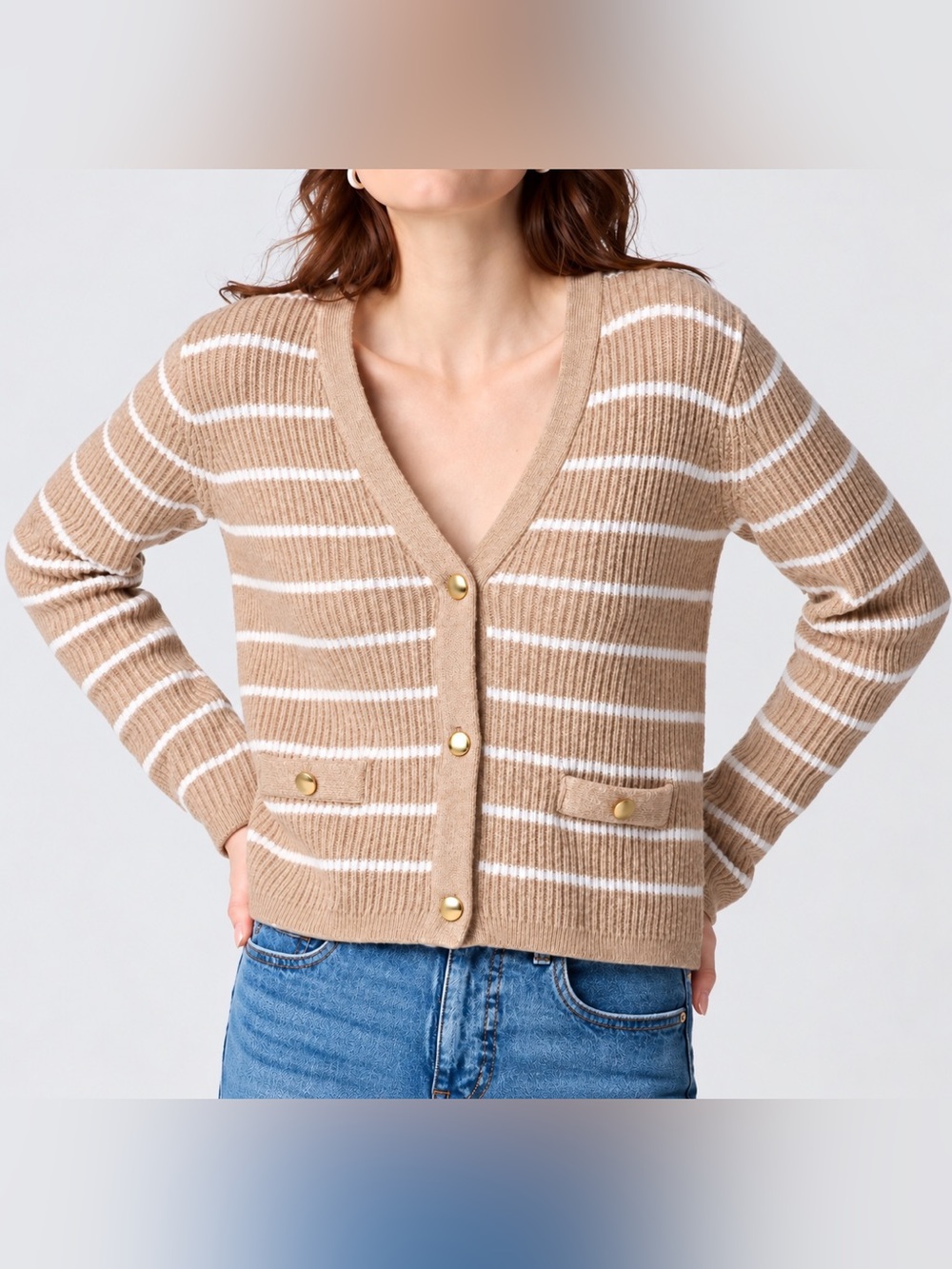 J Crew Factory striped v neck cardigan, small